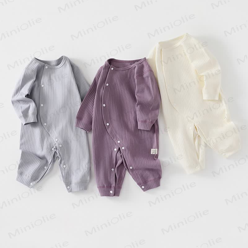 Baby Solid Color Ribbed Pajamas Romper - image 1