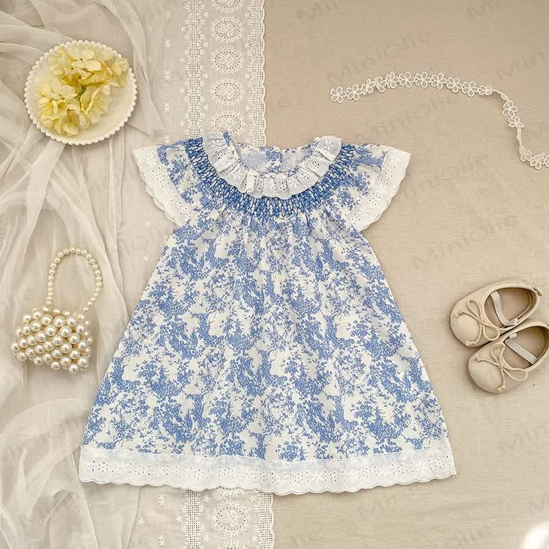 Baby Toddler Girl Blue Flower Lace Dress - Blue - 8Y - image 1