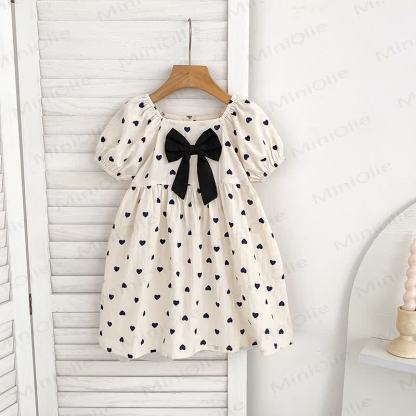 Baby Toddler Girl Beige Bow Love Dress - image 2