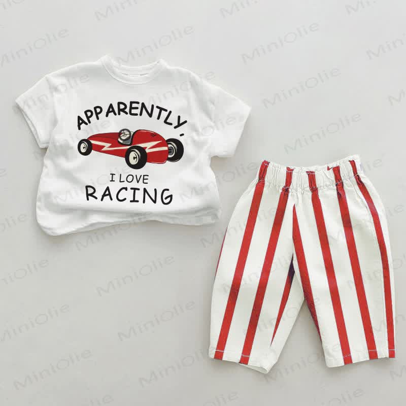 APPARENTLY, I LOVE RACING Baby Red Vertical Striped 2-piece Set - White&Red - 2-3T - image 1