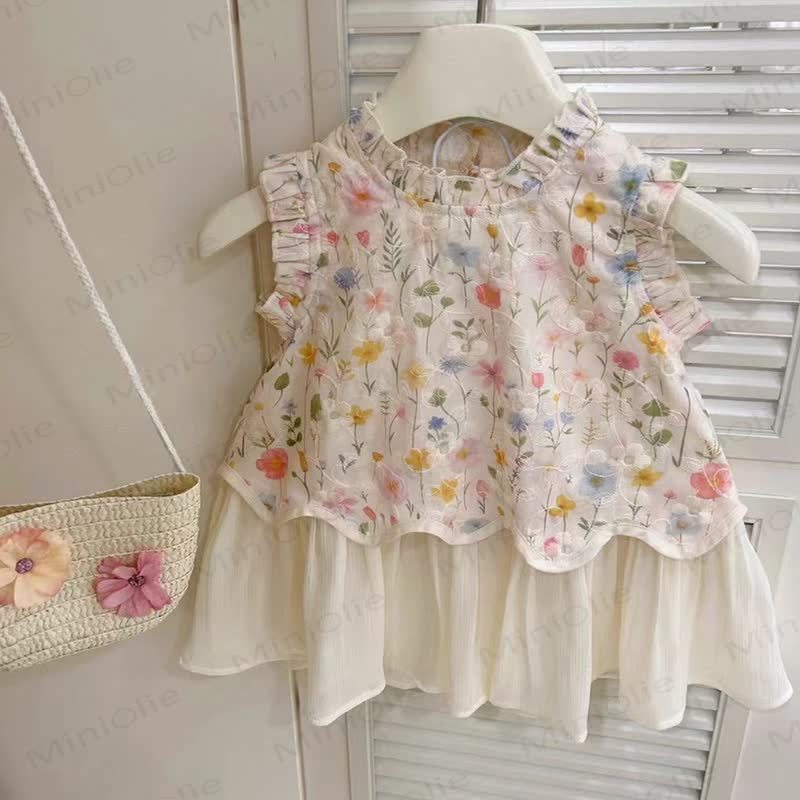 Baby Toddler Girl Sweet Flower Sleeveless Dress - Beige - 5-7T - image 1