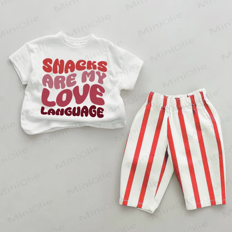 SNACKS ARE MY LOVE LANGUAGE Baby Red Vertical Striped 2-piece Set - White&Red - 2-3T - image 1