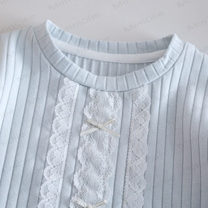 Toddler Girl Ribbed Bow Lace T-shirt - image 5