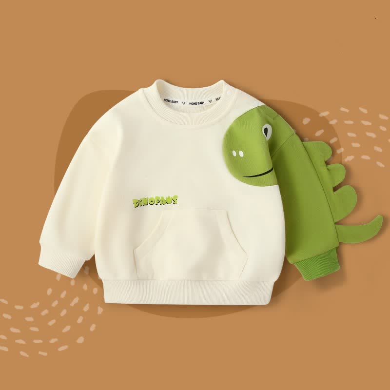 Toddler Round Neck Dinosaur Pocket Sweatshirt - Beige - 5-7T - image 8