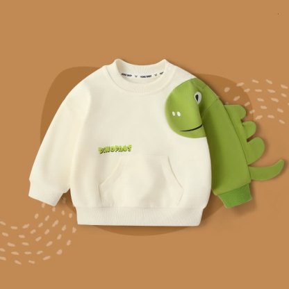 Toddler Round Neck Dinosaur Pocket Sweatshirt - Beige - 5-7T - image 8