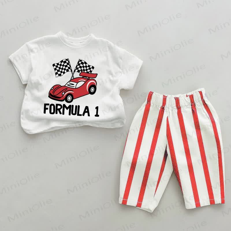 FORMULA 1 Baby Red Vertical Striped 2-piece Set - White&Red - 2-3T - image 1