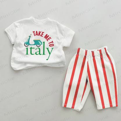 TAKE ME TO ITALY Baby Red Vertical Striped 2-piece Set - White&Red - 2-3T - image 1