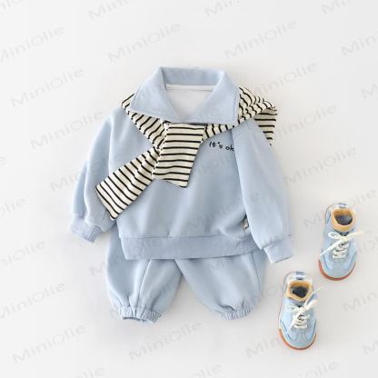 IT'S OK Baby Stripe Shawl Blue Top & Pants 2-piece Set - image 3