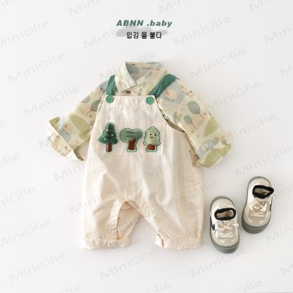 Baby Beige Tree Overalls - image 1