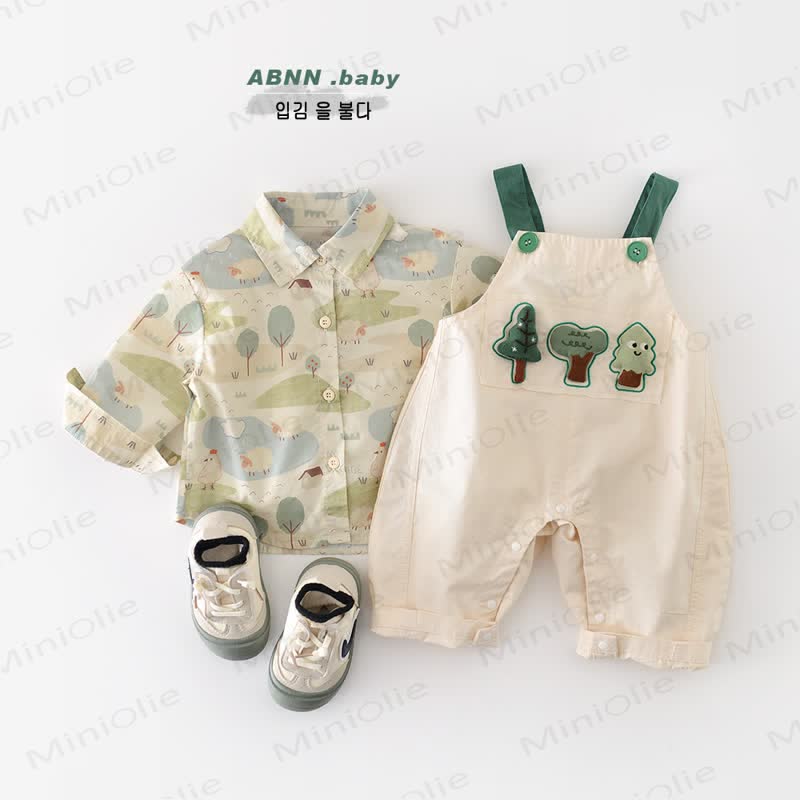 Baby Beige Tree Overalls - image 3