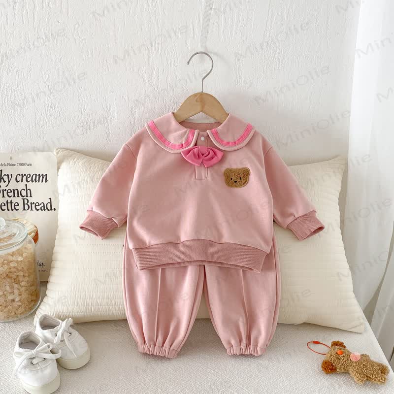 Baby Toddler Bow Bear Color Block 2-piece Set - Pink - 3-5T - image 2