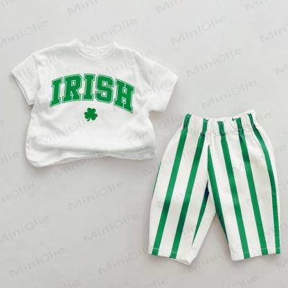 IRISH Baby Green Vertical Striped 2-piece Set - White&Green - 2-3T - image 1
