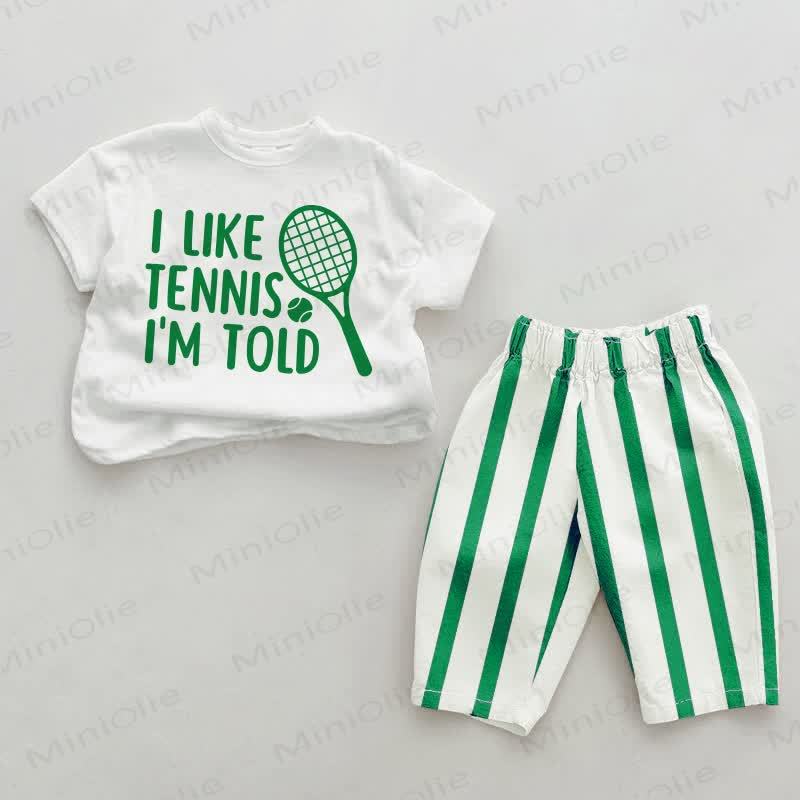 I LIKE TENNIS I'M TOLD Baby Baseball Green Vertical Striped 2-piece Set - White&Green - 2-3T - image 1