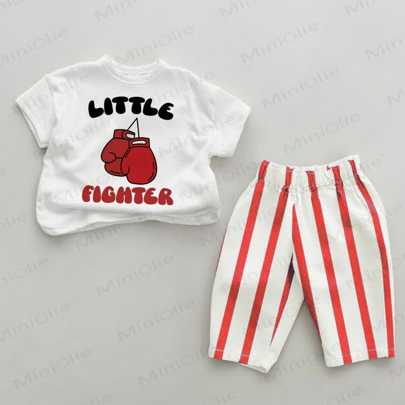 LITTLE FIGHTER Baby Red Vertical Striped 2-piece Set - White&Red - 2-3T - image 1