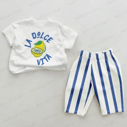 LA DOLCE VITA Baby 2-piece Lemon Blue Vertical Striped Set - White&Blue - 2-3T - image 1