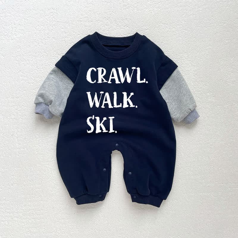CRAWL WALK SKI Baby Toddler Dark Blue Color Block Romper - Dark Blue - 18-24M - image 1