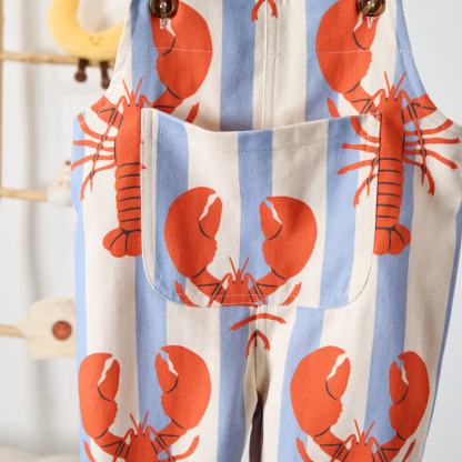 Baby Toddler Blue White Stripe Lobster Woven Overalls  - image 5