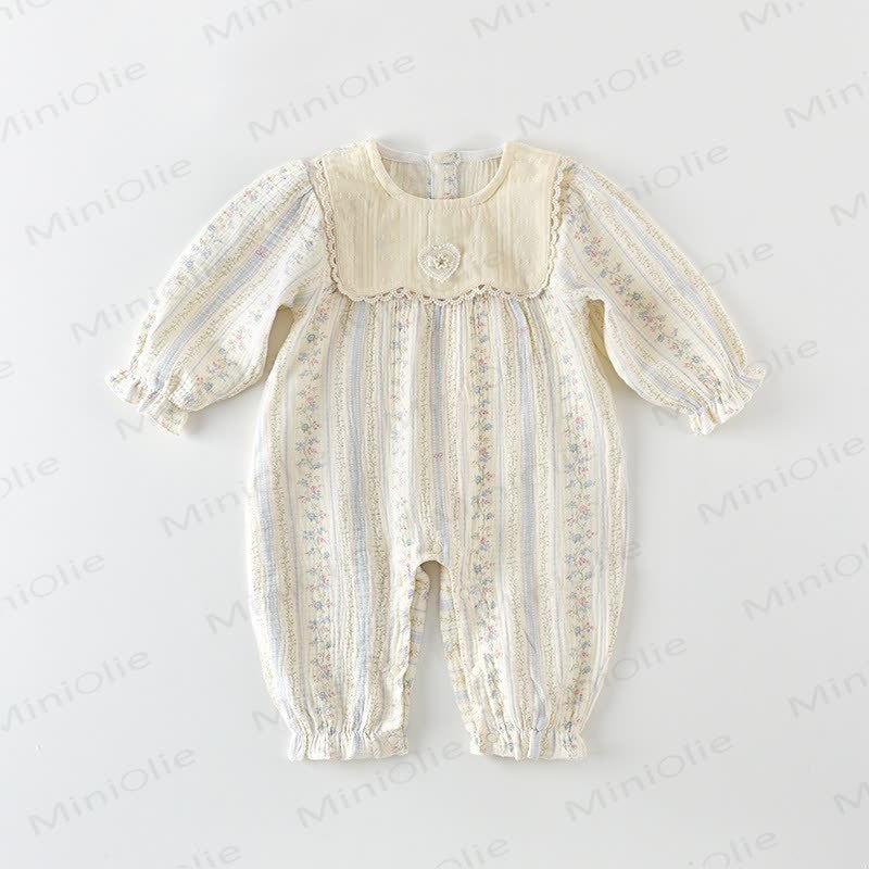 Baby Girls Beige Floral Lace Bib Collar Romper - Beige - 18-24M - image 1