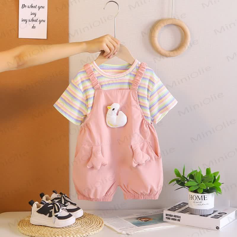 Toddler 2-Piece Duck Striped Overalls Set - Pink - 5-7T - image 4