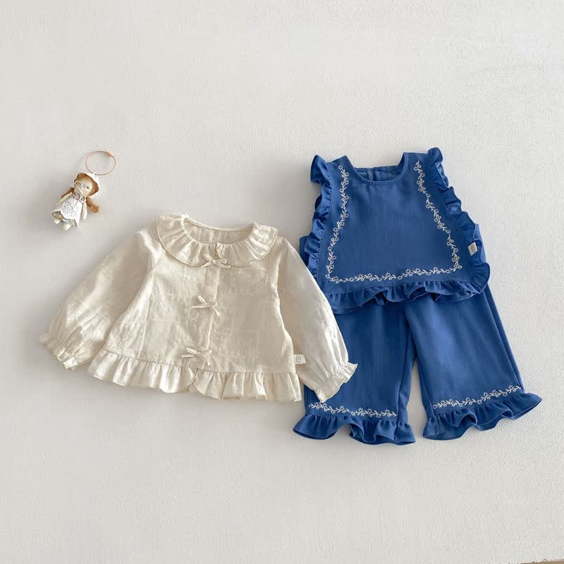 Baby Toddler Girl Solid Color Tank Top/Denim Pants/Bow Top - image 1