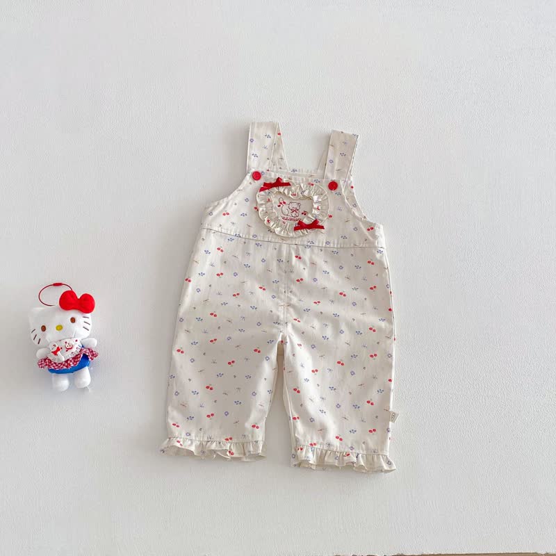 Baby Toddler Girl 2-piece Love Bow Cat Flower Overalls/Solid Color Top Set - Beige Overalls - 5-7T - image 5