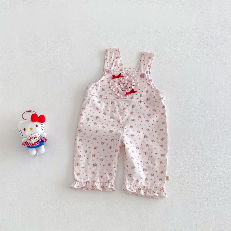 Baby Toddler Girl 2-piece Love Bow Cat Flower Overalls/Solid Color Top Set - Pink Overalls - 5-7T - image 6