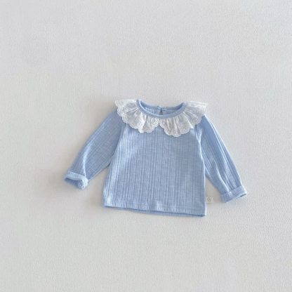 Baby Toddler Girl 2-piece Love Bow Cat Flower Overalls/Solid Color Top Set - Blue Top - 5-7T - image 7