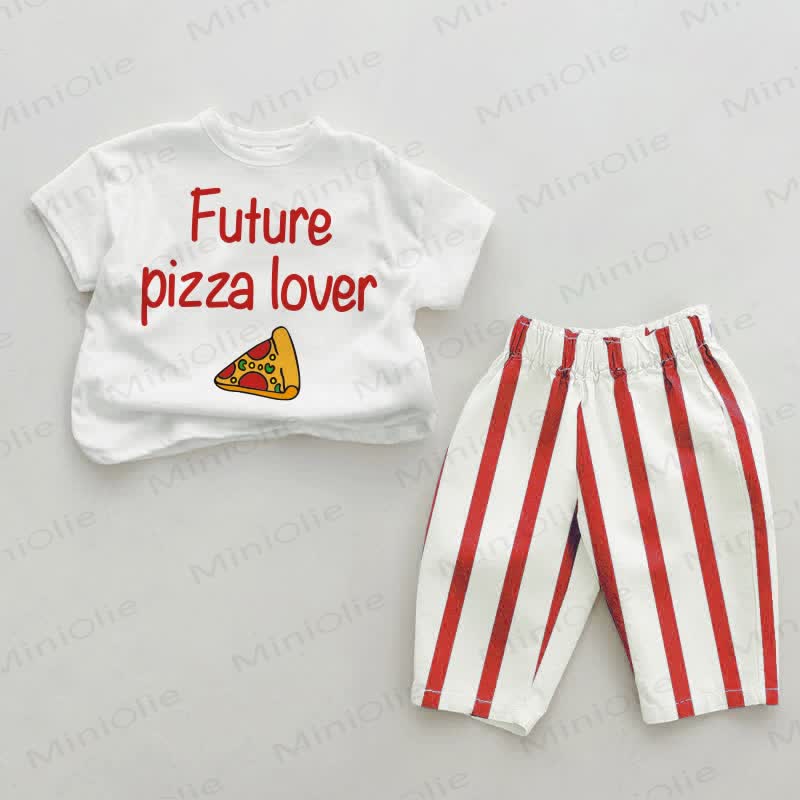 FUTURE PIZZA LOVER Baby Red Vertical Striped 2-piece Set - White&Red - 2-3T - image 1