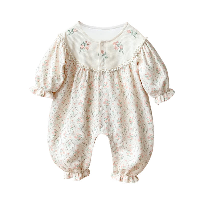 Baby Girl Floral Embroidered Pajamas Romper - image 8