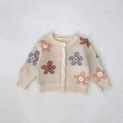 Baby Flower Embroidered Cardigan - Beige - 2-3T - image 4