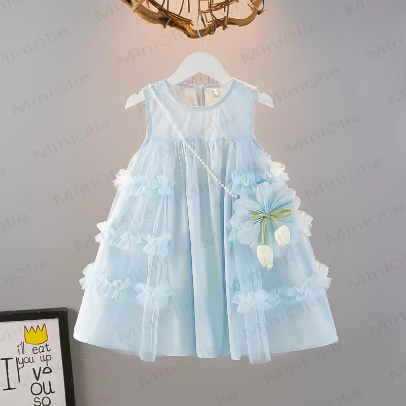 Toddler Kid Girl Floral Mesh Sleeveless Dress - Blue - 10Y - image 1