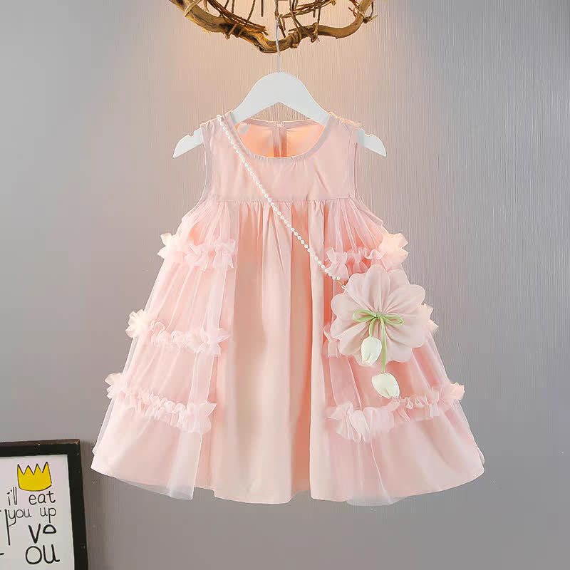 Toddler Kid Girl Floral Mesh Sleeveless Dress - Pink - 10Y - image 3