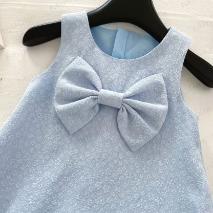 Toddler Kid Girl Blue Flower Bow Sleeveless Dress - image 3