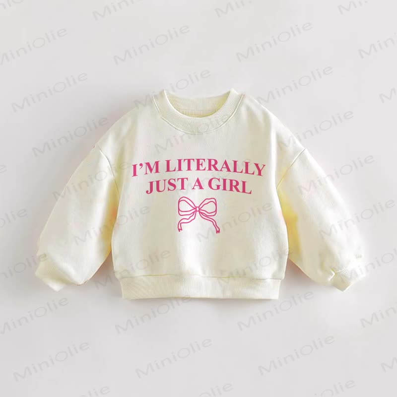 I'M LITERALLY JUST A GIRL Baby Toddler Bow Cream Sweatshirt - Cream - 3-5T - image 1