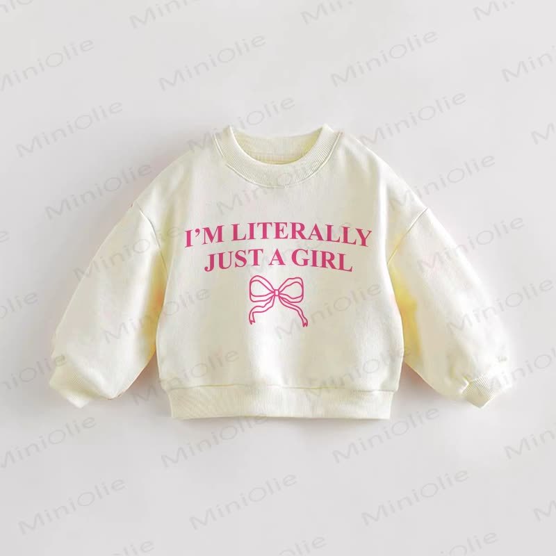 I'M LITERALLY JUST A GIRL Baby Toddler Bow Cream Sweatshirt - Cream - 3-5T - image 1