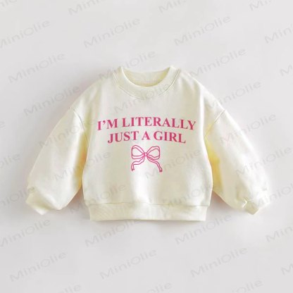 I'M LITERALLY JUST A GIRL Baby Toddler Bow Cream Sweatshirt - Cream - 3-5T - image 1