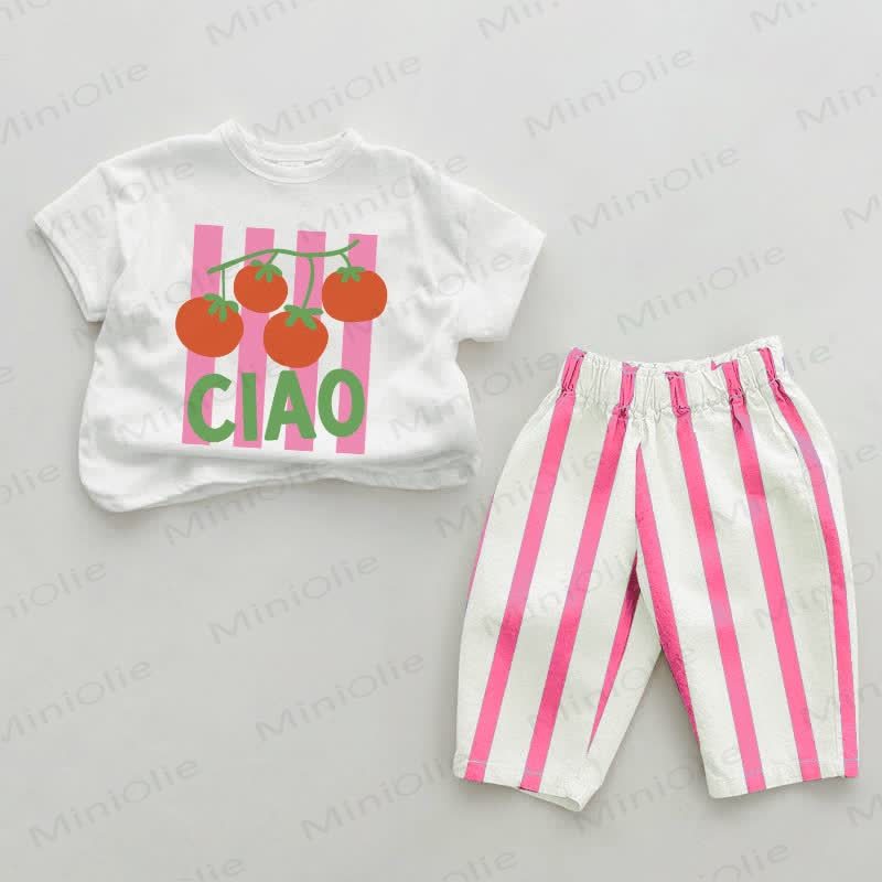 CIAO Baby Tomato Pink Vertical Striped 2-piece Set - White&Pink - 2-3T - image 1