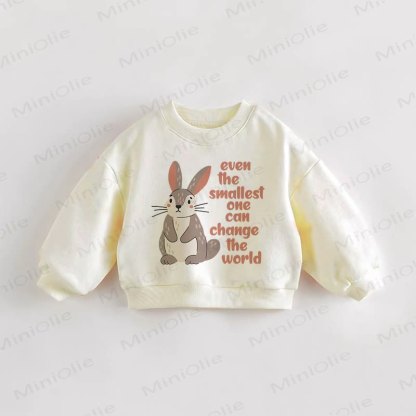 EVEN THE SMALLEST ONE CAN CHANGE THE WORLD Baby Toddler Bunny Beige Sweatshirt - Cream - 3-5T - image 1