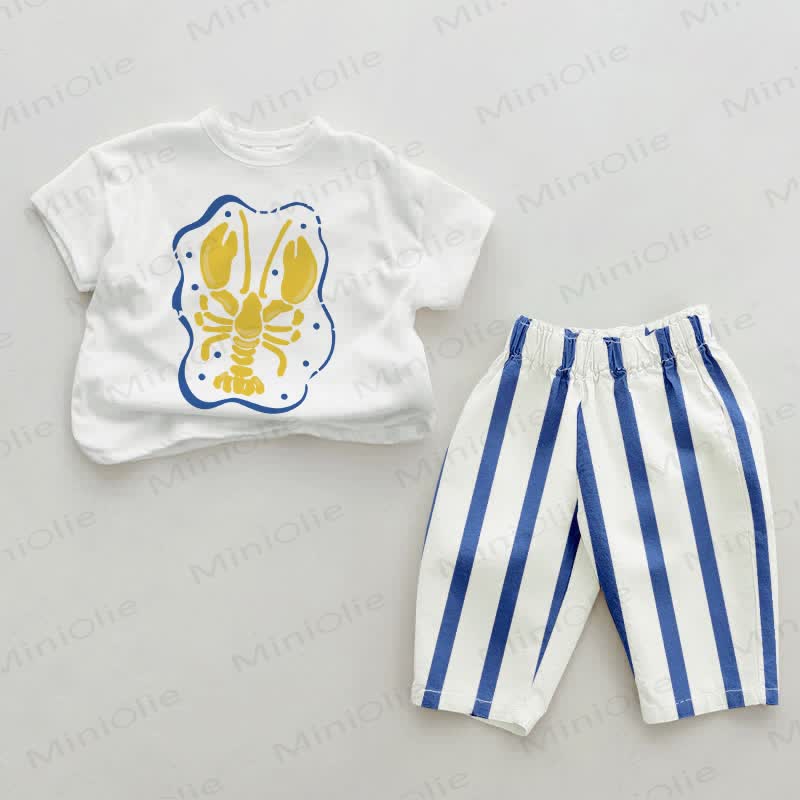 Baby Yellow Lobster Blue Vertical Striped 2-piece Set - White&Blue - 2-3T - image 1