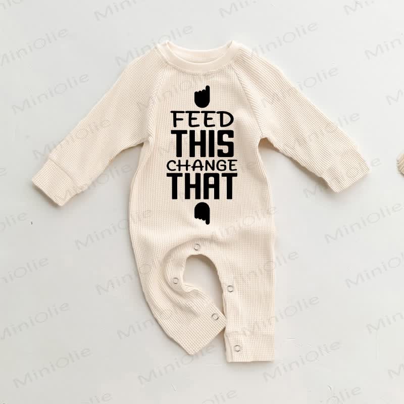 FEED THIS CHANGE THAT Baby Waffle Golf Romper - Beige - 18-24M - image 1