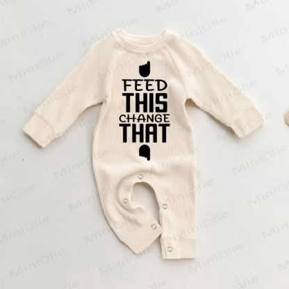 FEED THIS CHANGE THAT Baby Waffle Golf Romper - Beige - 18-24M - image 1