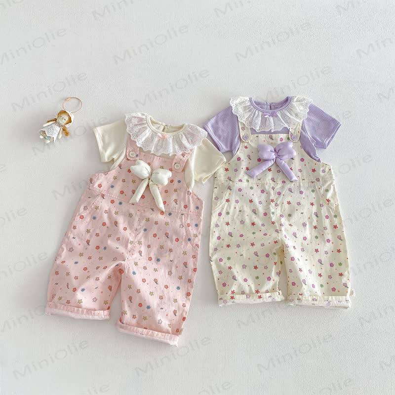 Baby Toddler Girl Bow Flower Overalls/Solid Color Lace Top - image 2