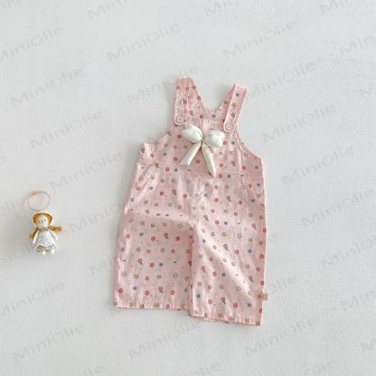 Baby Toddler Girl Bow Flower Overalls/Solid Color Lace Top - Pink Overalls - 5-7T - image 5
