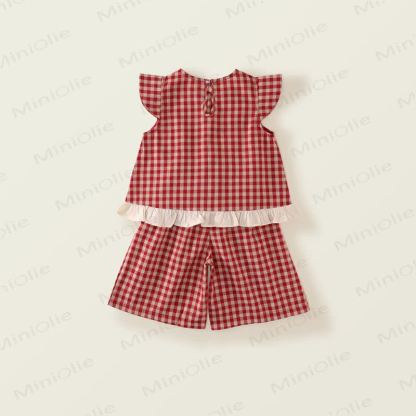 Toddler Kid Girl Plaid Flying Sleeves 2-piece Set - image 3