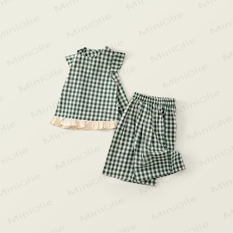 Toddler Kid Girl Plaid Flying Sleeves 2-piece Set - image 5