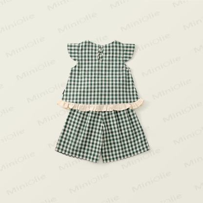 Toddler Kid Girl Plaid Flying Sleeves 2-piece Set - image 6
