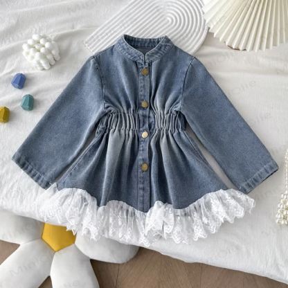 Toddler Kid Girl Solid Color Denim Lace Dress - image 3
