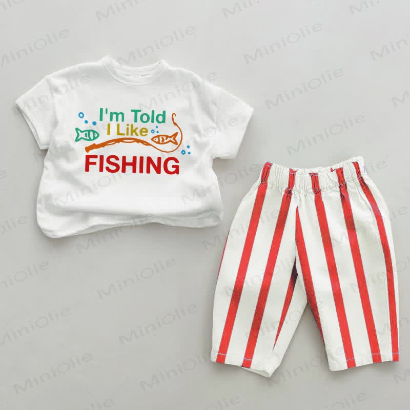 I'M TOLD I LKE FISHING Baby Red Vertical Striped 2-piece Set - White&Red - 2-3T - image 1