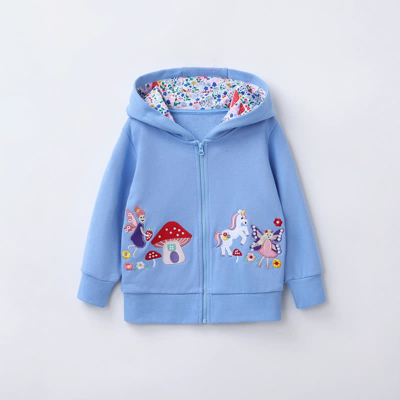 Toddler Girl Mushroom Zip Hoodie - Blue - 7Y - image 1