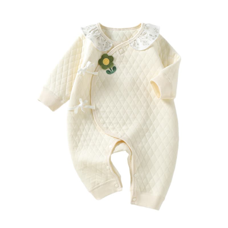 Baby Newborn 3D Flower Beige Romper - image 2